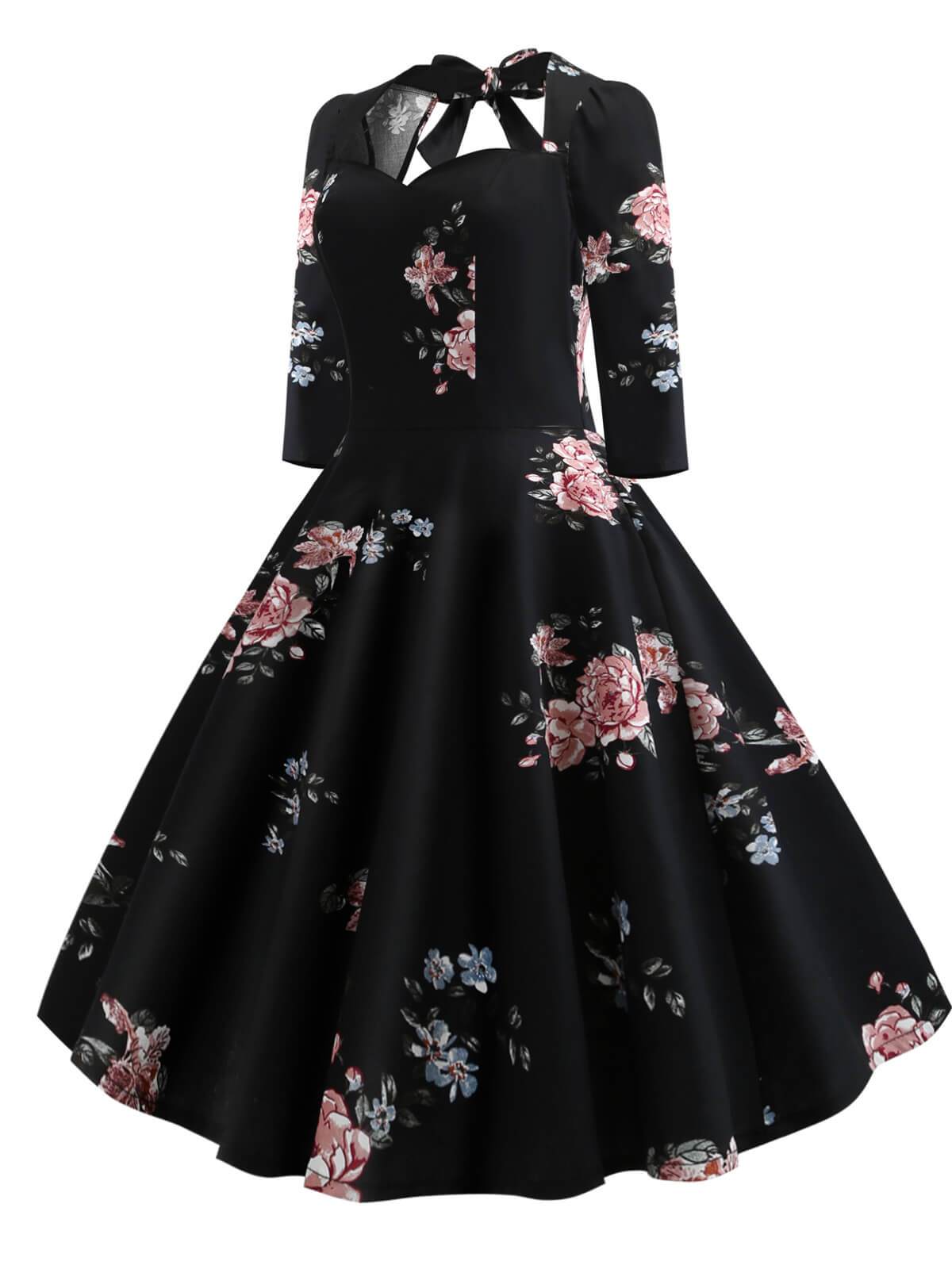 1950er Blumendruck Swing Party Kleid