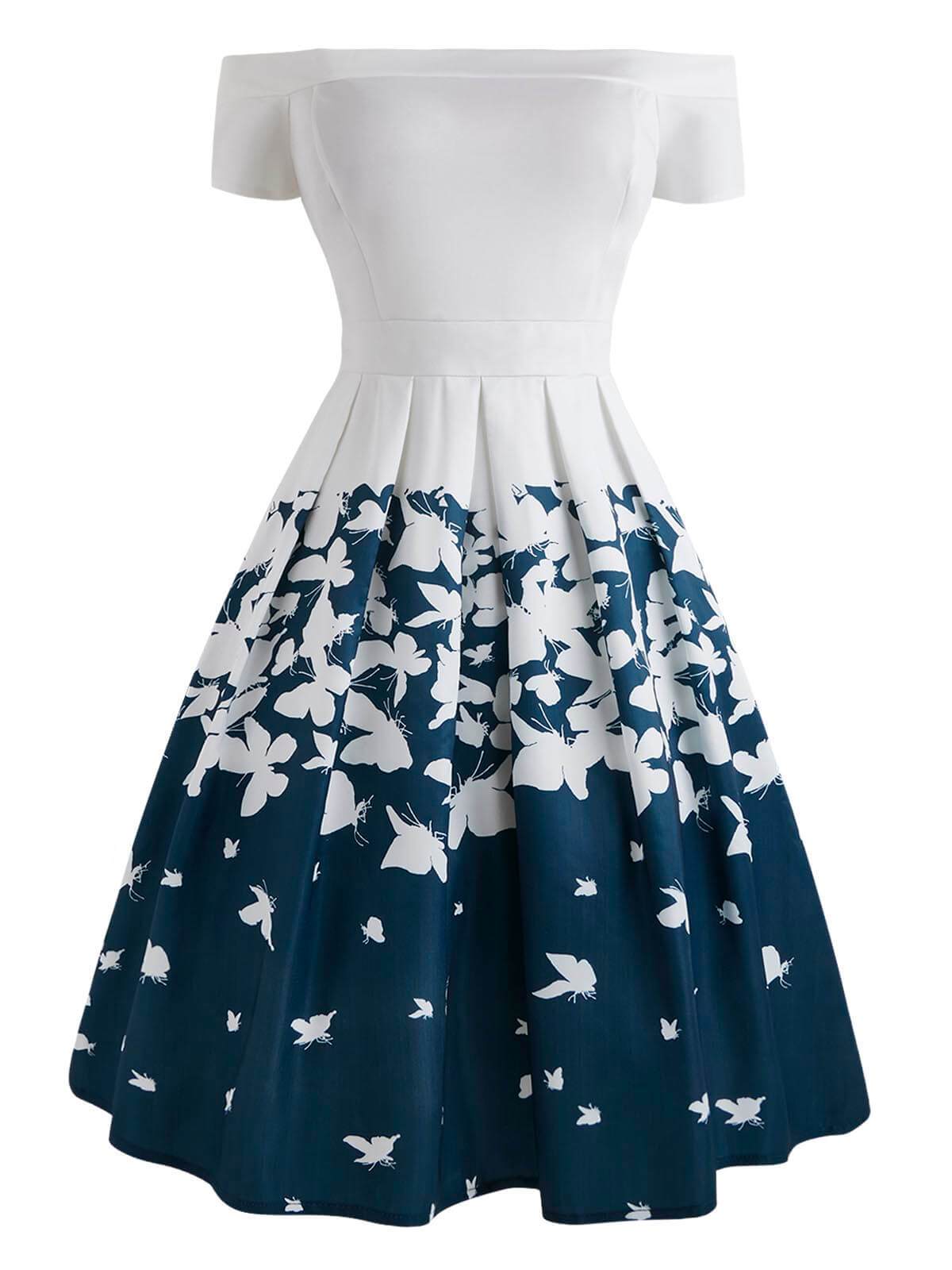 1950ER SCHMETTERLING SCHULTERFREI KURZARM SWING KLEID