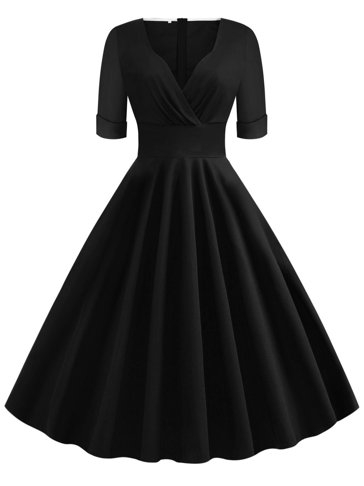 1950ER V-AUSSCHNITT KURZARM SWING KLEID