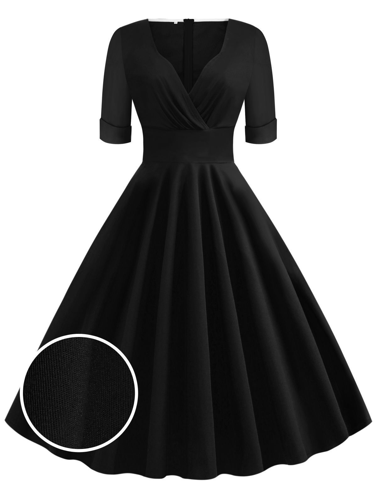 1950ER V-AUSSCHNITT KURZARM SWING KLEID