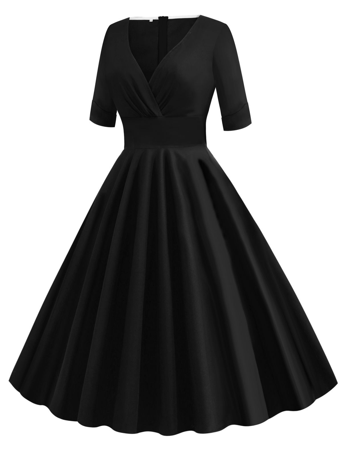 1950ER V-AUSSCHNITT KURZARM SWING KLEID