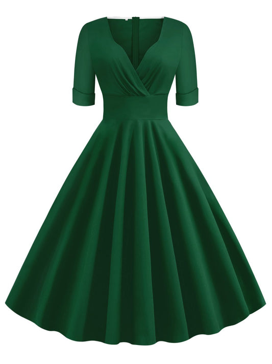 1950ER V-AUSSCHNITT KURZARM SWING KLEID