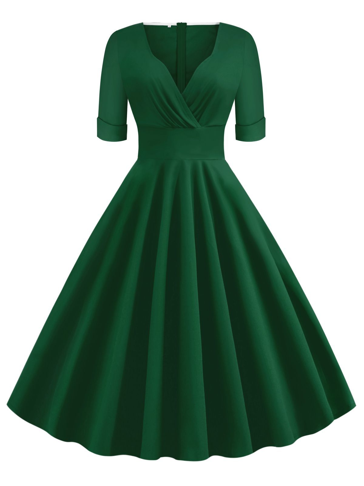 1950ER V-AUSSCHNITT KURZARM SWING KLEID