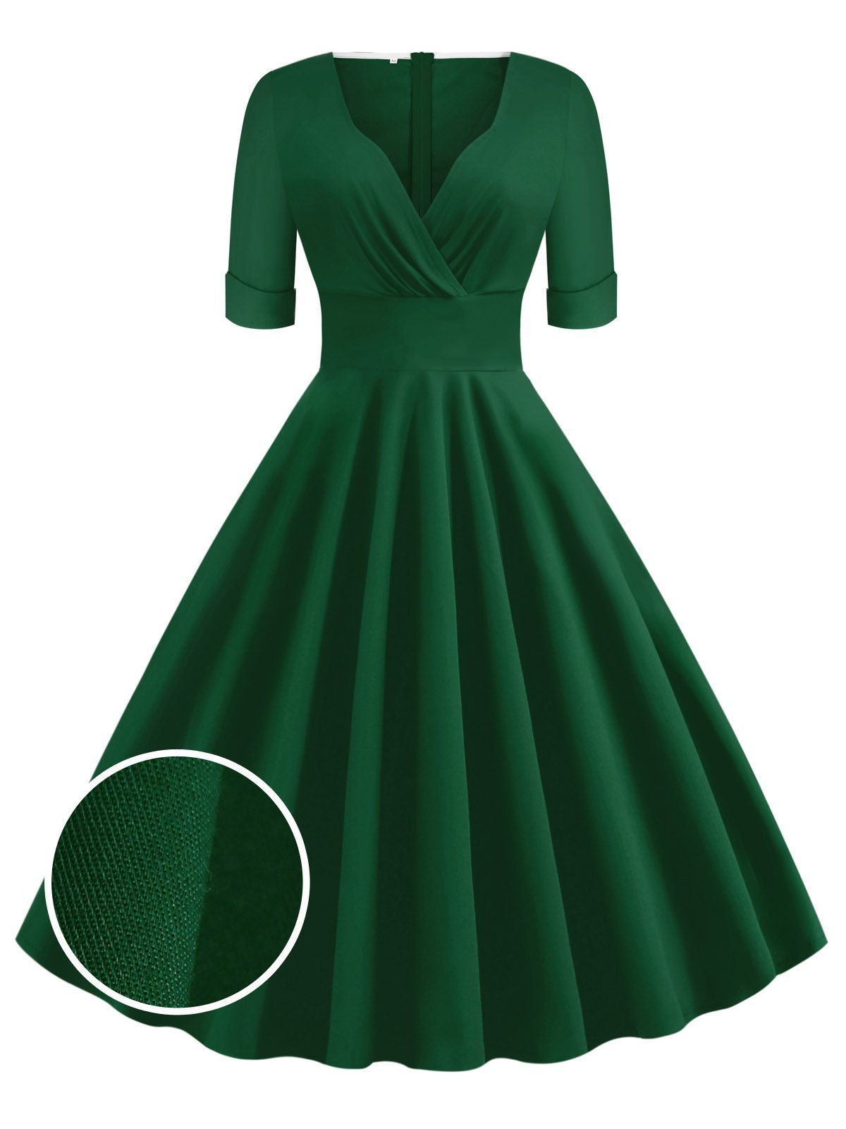 1950ER V-AUSSCHNITT KURZARM SWING KLEID