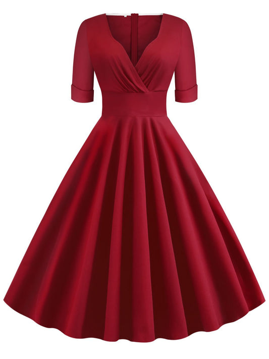 1950ER V-AUSSCHNITT KURZARM SWING KLEID