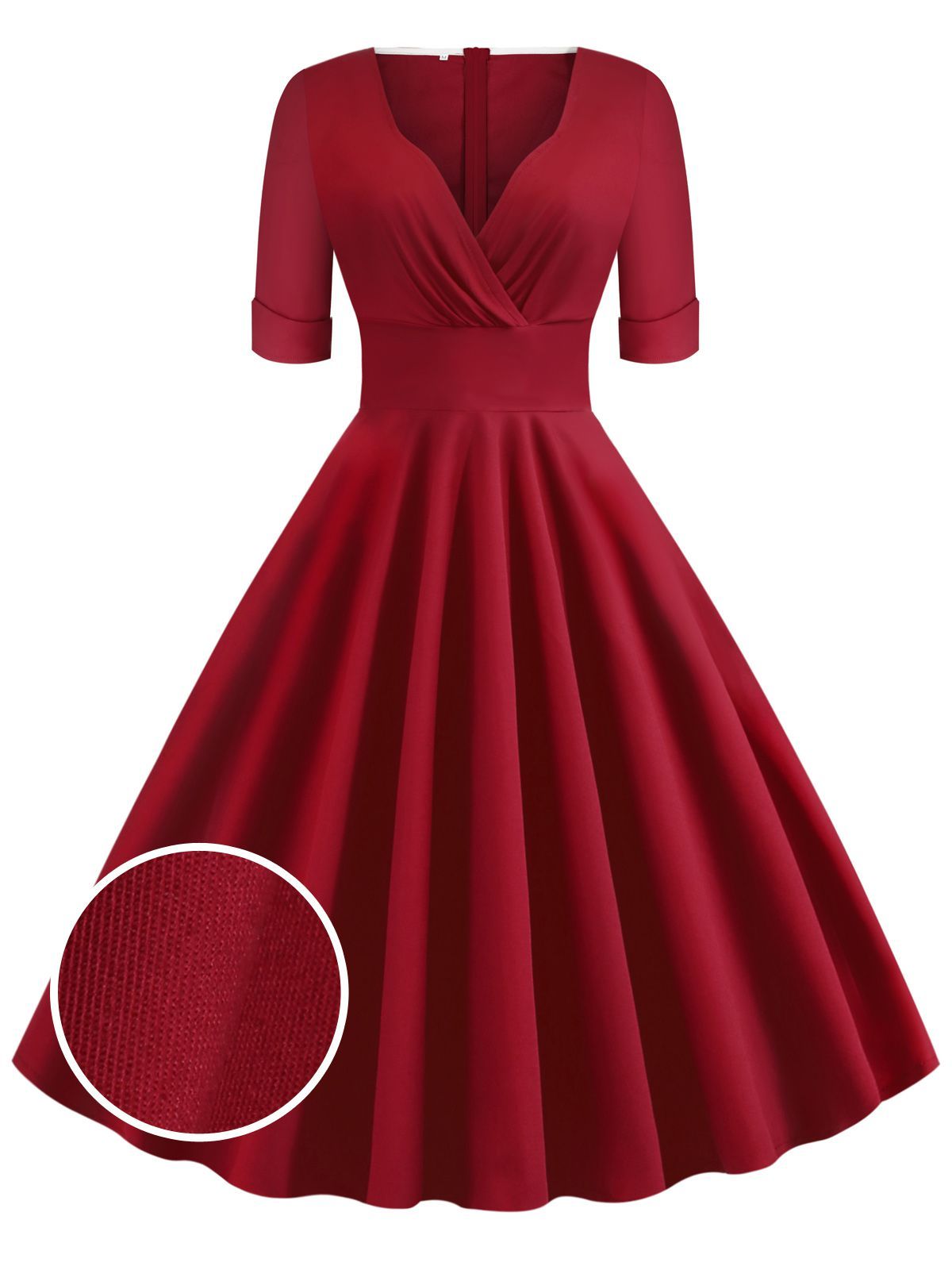 1950ER V-AUSSCHNITT KURZARM SWING KLEID