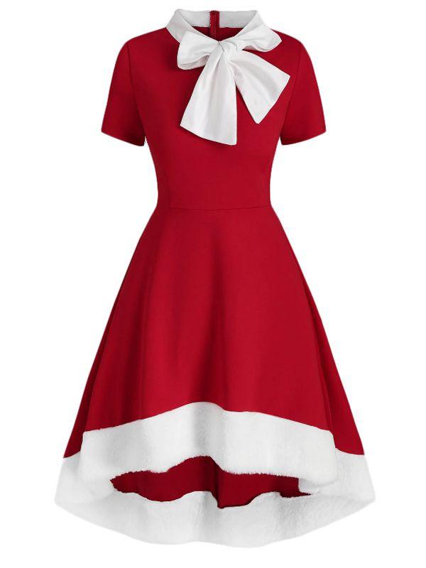 1950er Weihnachtskleid Bow Hilo Kurze Ärmel Vintage Kleid