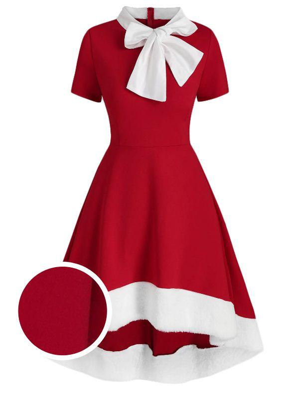 1950er Weihnachtskleid Bow Hilo Kurze Ärmel Vintage Kleid