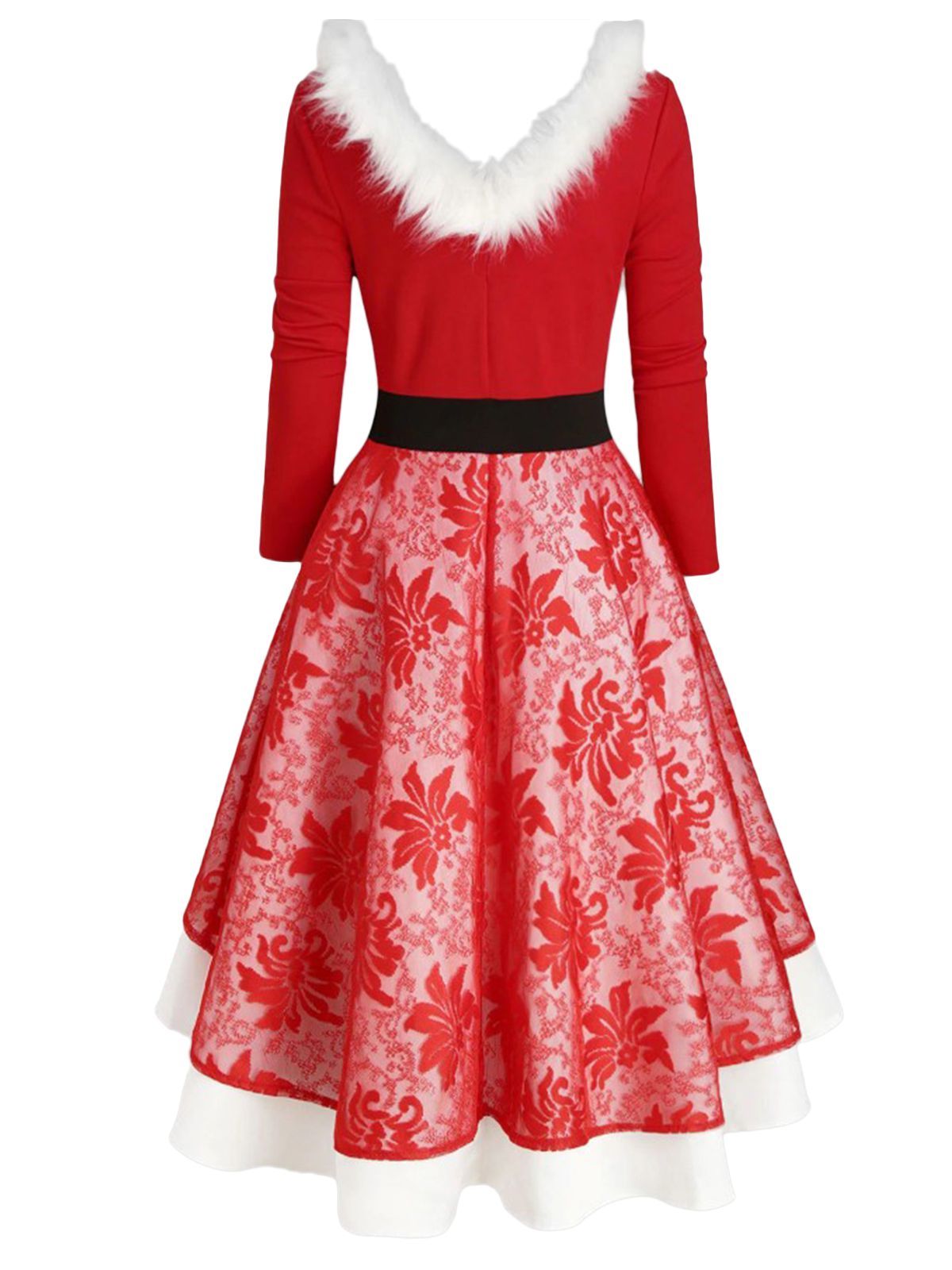 ROT 1950ER Weihnachtskleid HILO LANGE ÄRMEL BLUMEN KLEID