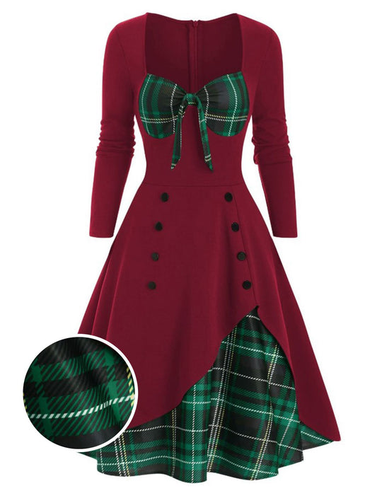 Rot 1950er Sweetheart Plaid Patchwork Kleid