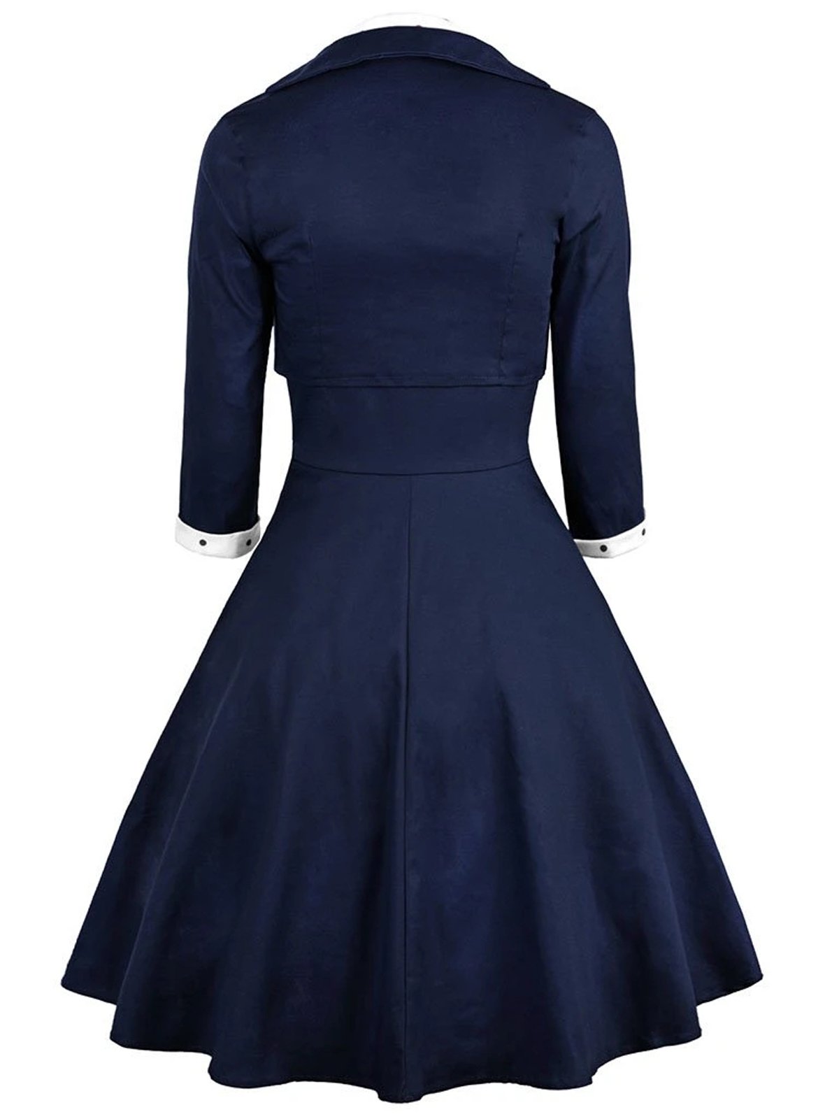 2PCS 1950ER MARINEBLAU DOT PATCHWORK SWING KLEID