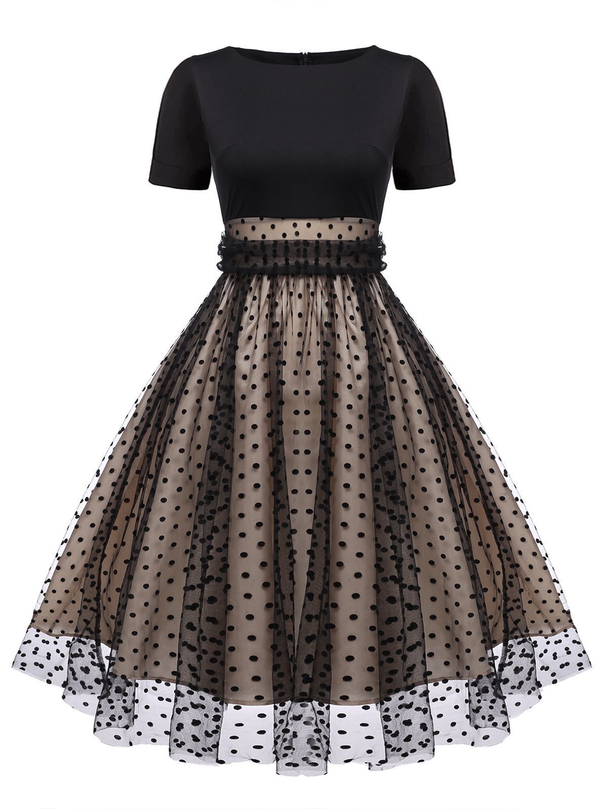 1950ER PATCHWORK KURZARM DOT SWING KLEID