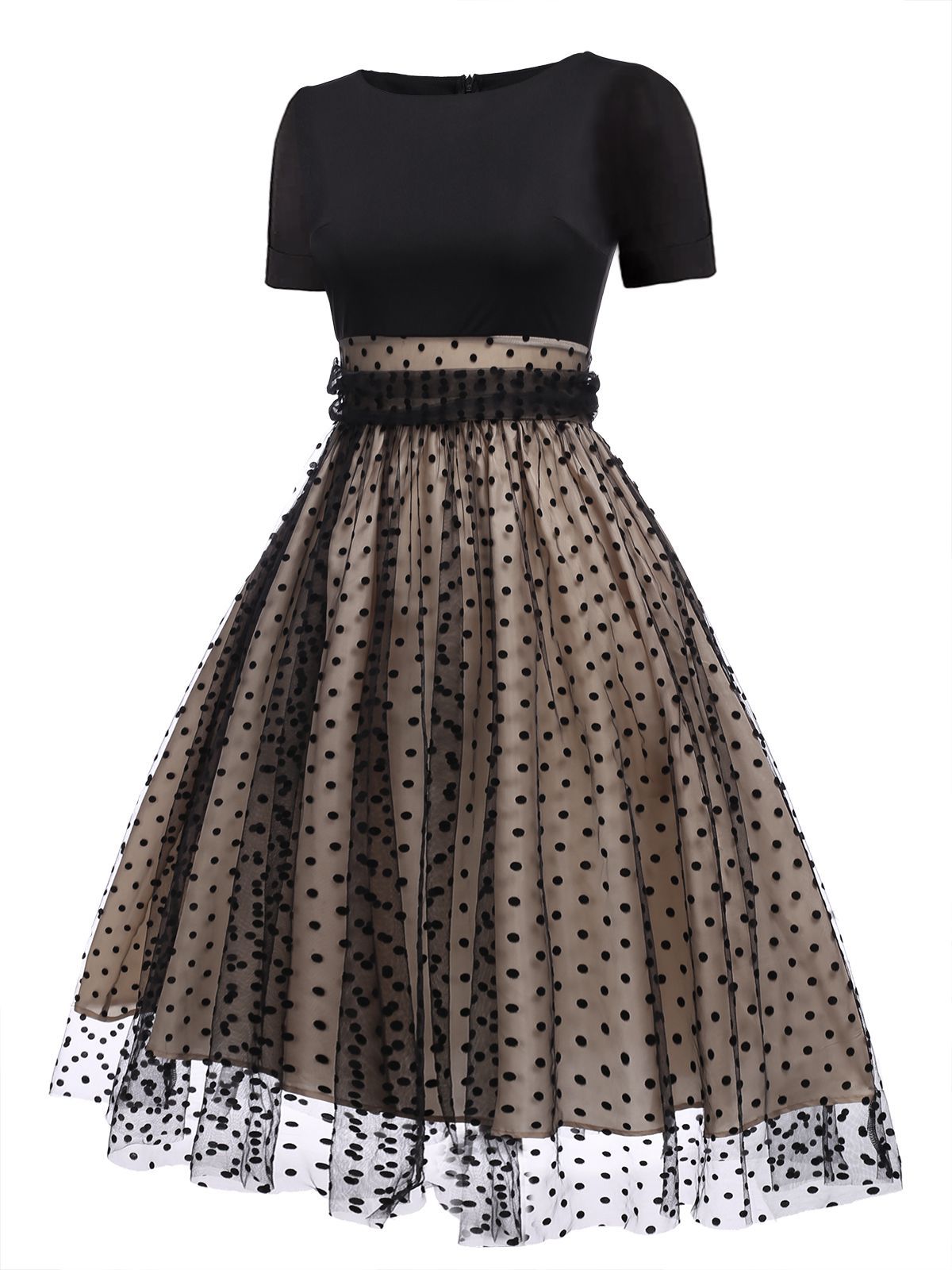 1950ER PATCHWORK KURZARM DOT SWING KLEID