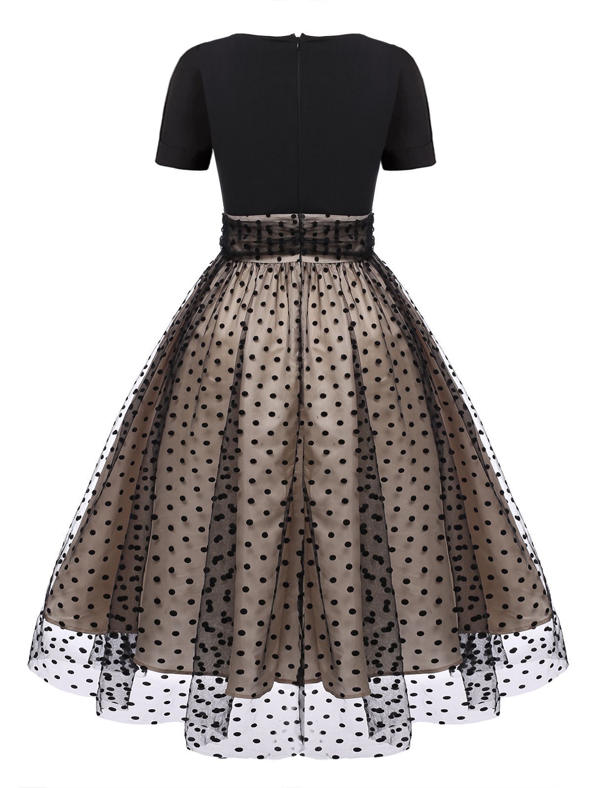 1950ER PATCHWORK KURZARM DOT SWING KLEID