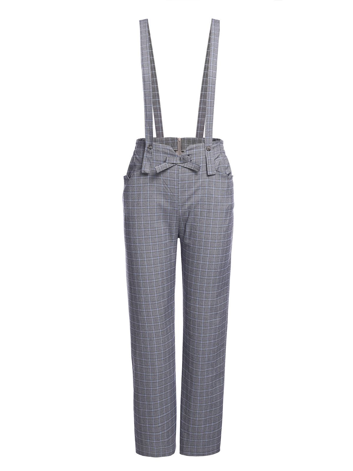 2PCS GRAU VINTAGE PLAID JUMPSUIT