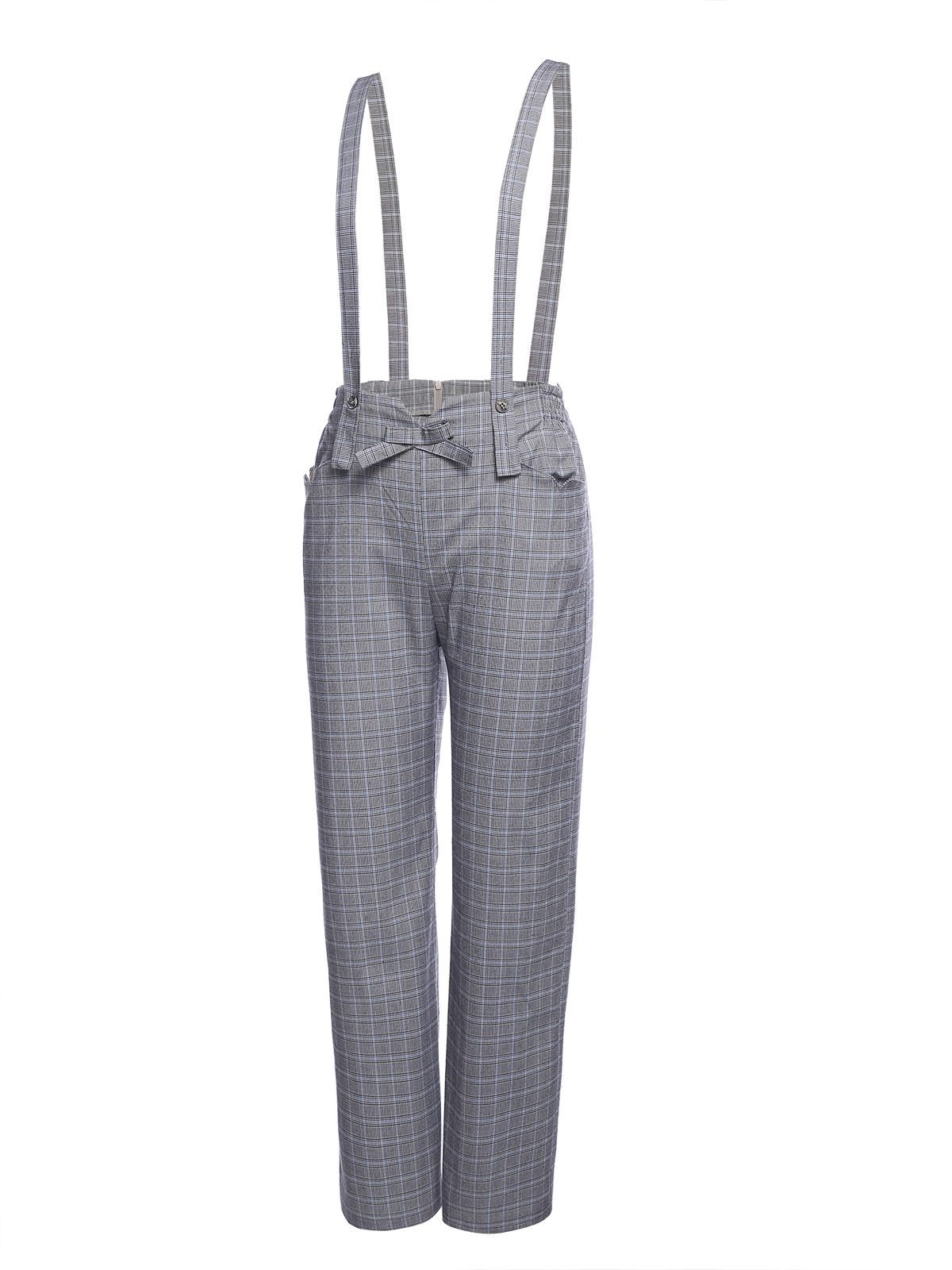 2PCS GRAU VINTAGE PLAID JUMPSUIT