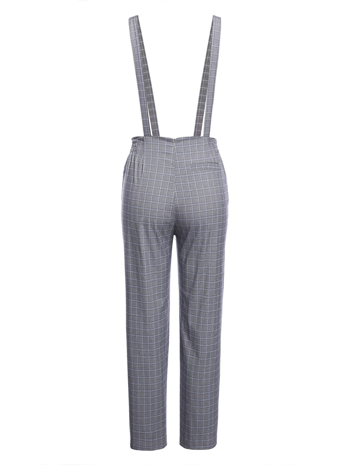 2PCS GRAU VINTAGE PLAID JUMPSUIT