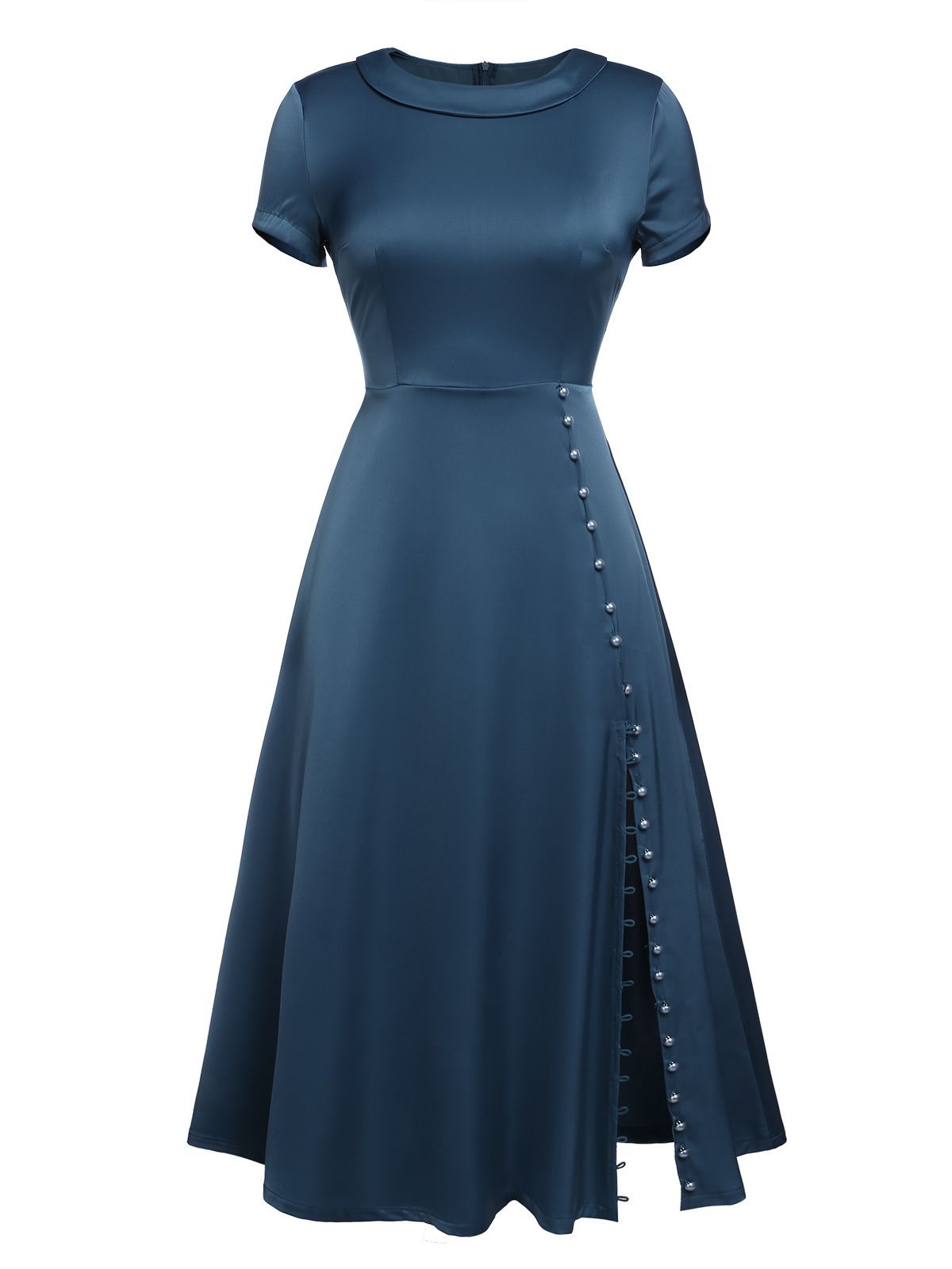 BLAU VINTAGE KURZARM SWING KLEID