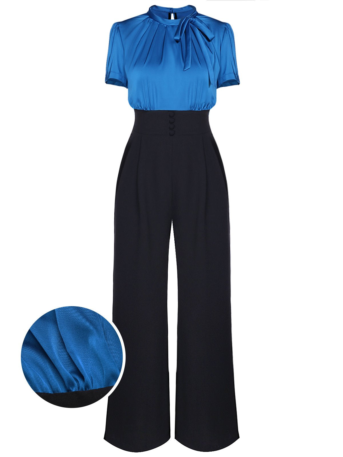 BLAU PATCHWORK KURZARM JUMPSUIT