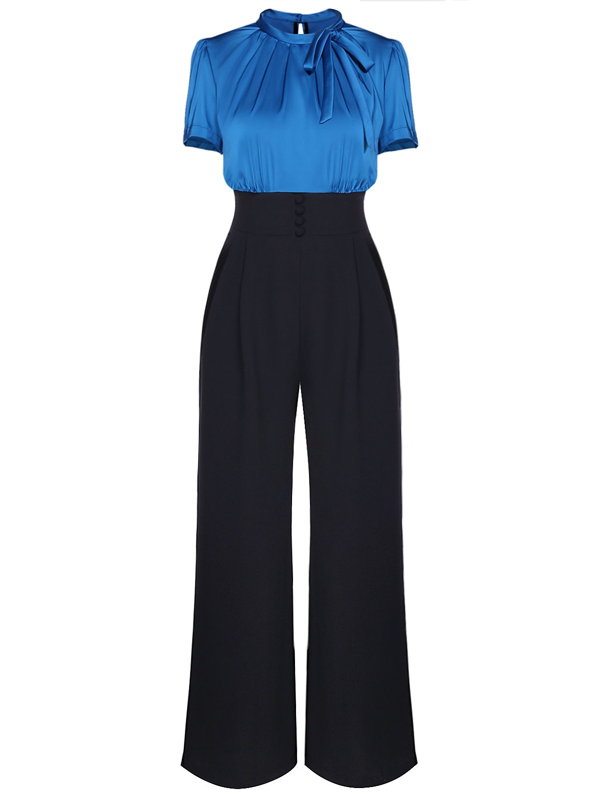 BLAU PATCHWORK KURZARM JUMPSUIT