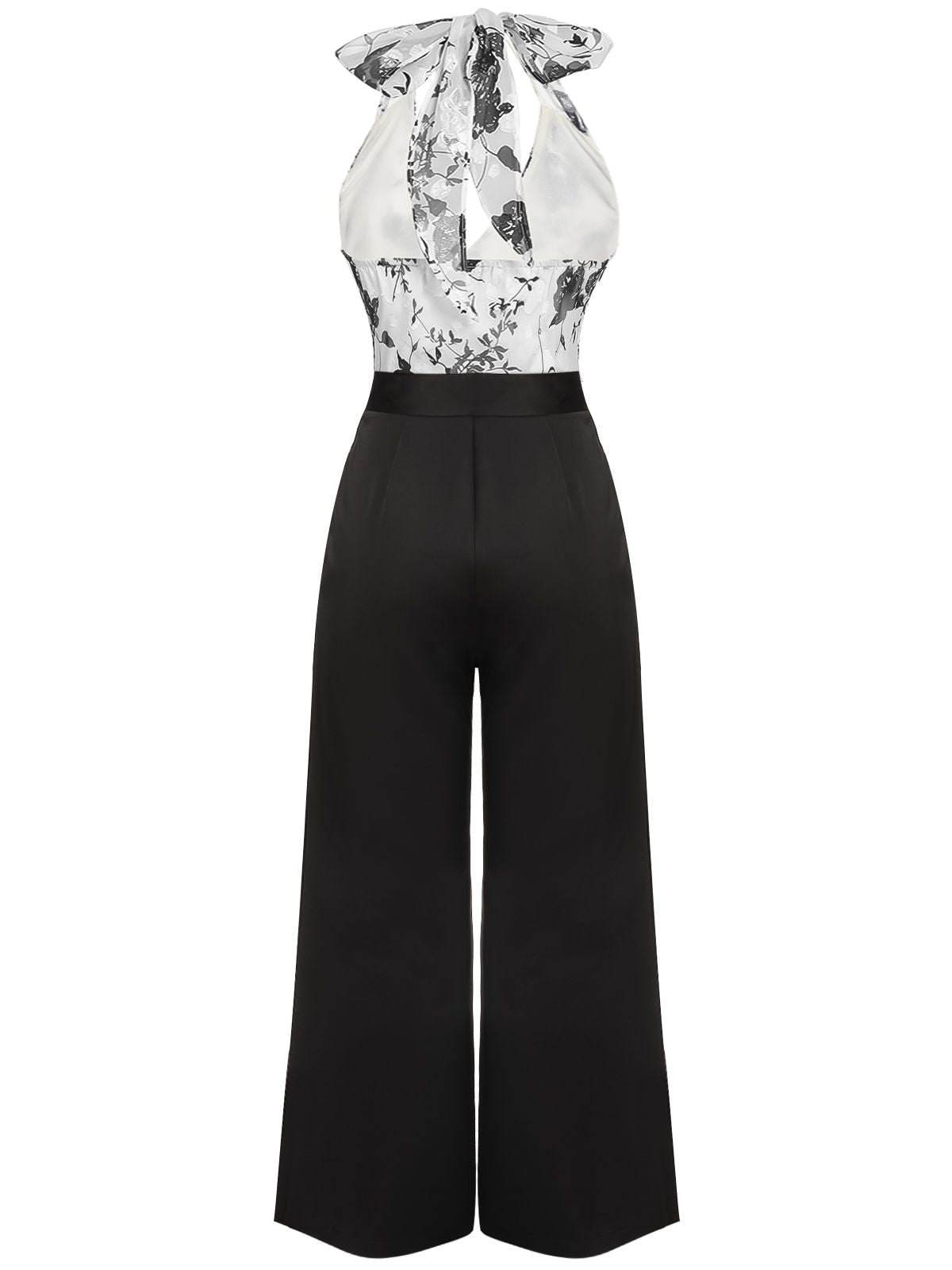 SCHWARZER WEISSER BLUMEN JUMPSUIT MIT HALFTERRIEMEN