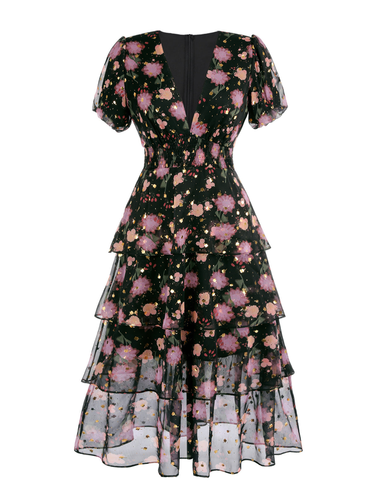 SCHWARZER SPITZE SWING KLEID MIT BLUMEN