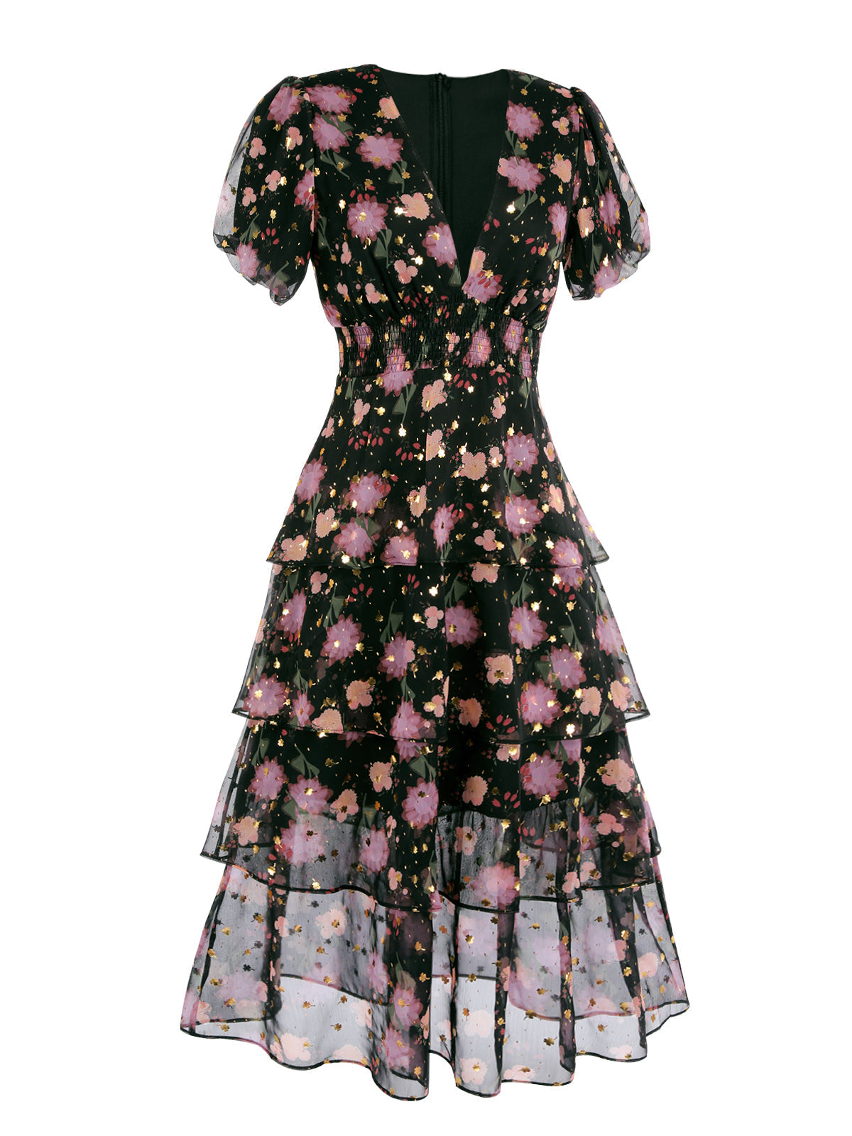 SCHWARZER SPITZE SWING KLEID MIT BLUMEN