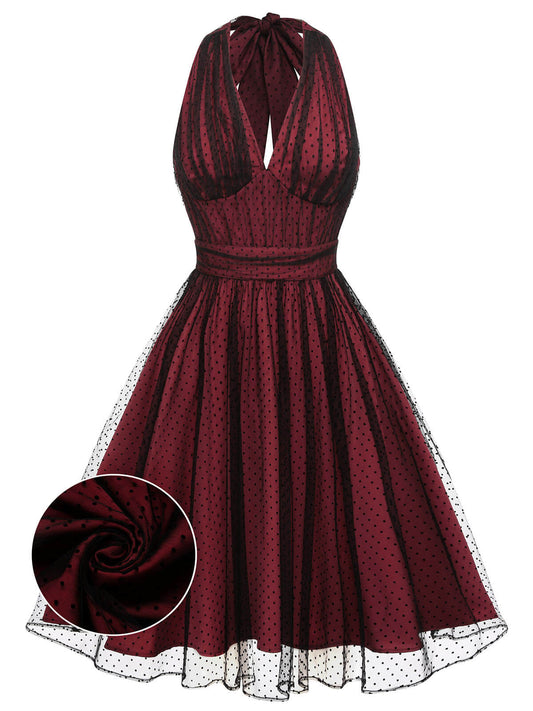 ROTES 1950ER PUNKTE NETZ SWING KLEID