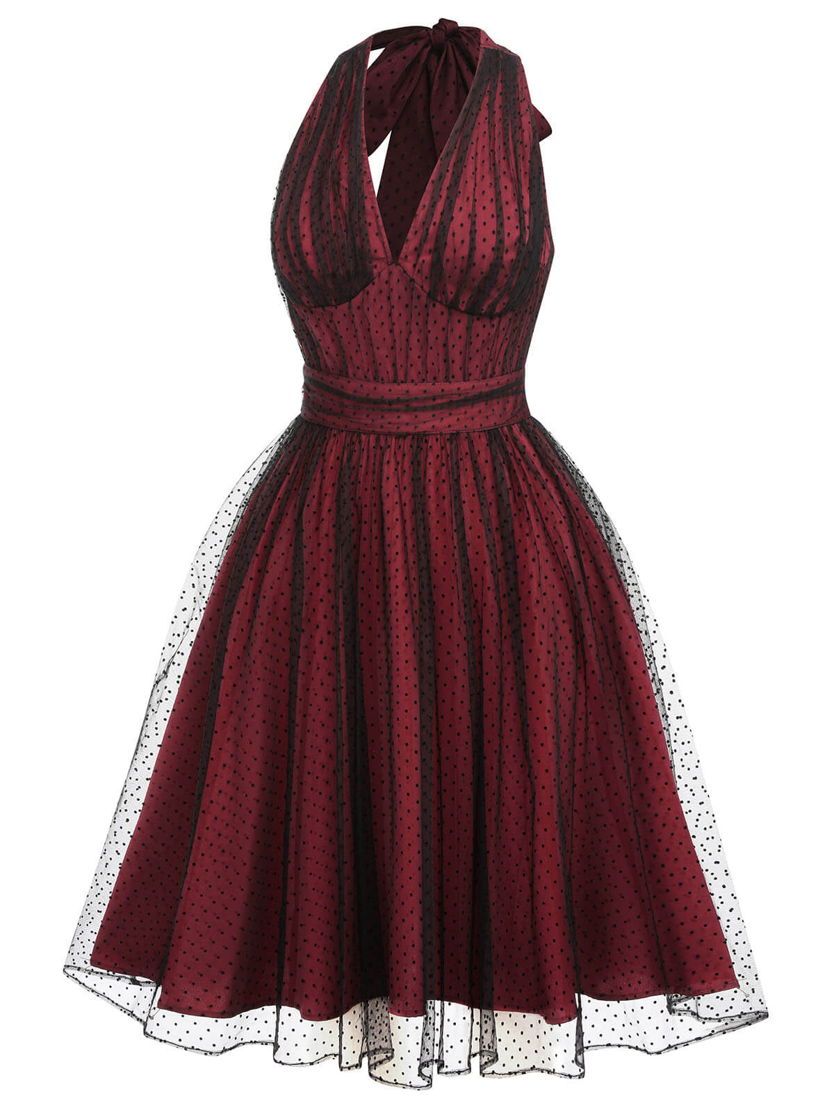 ROTES 1950ER PUNKTE NETZ SWING KLEID