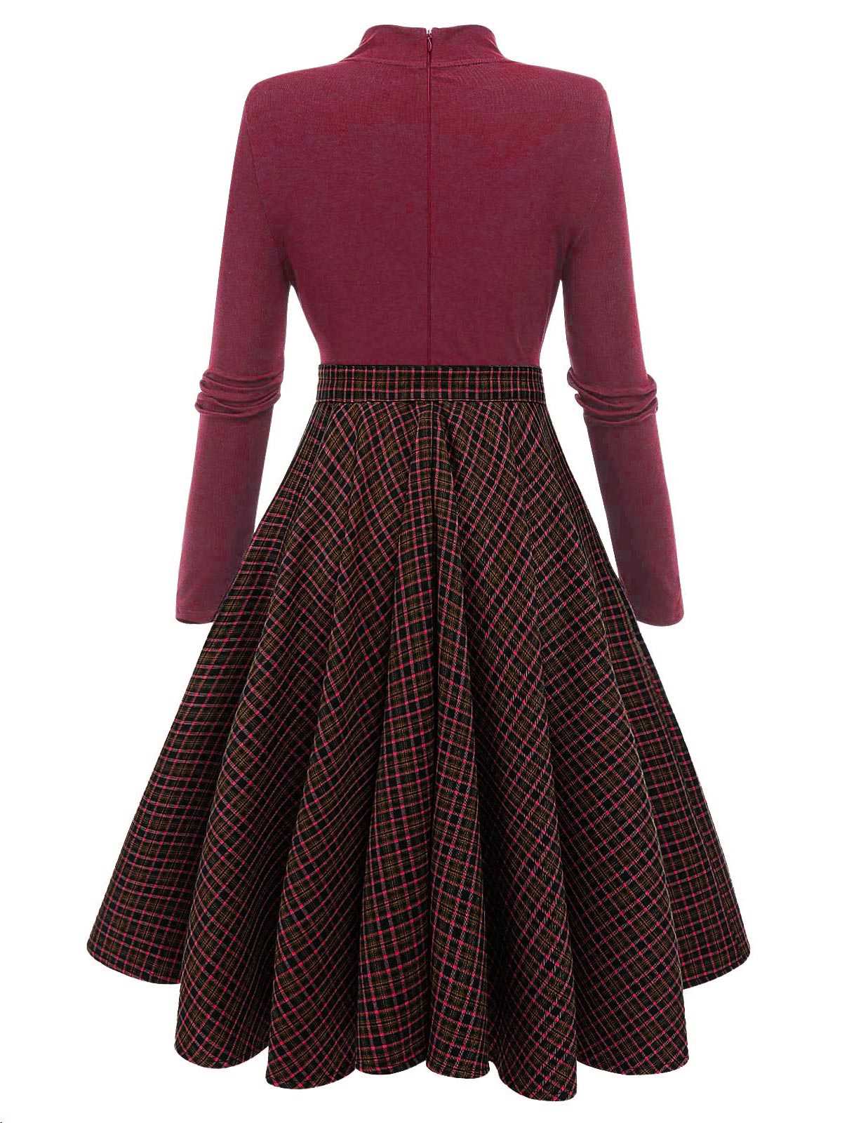 Rot 1950er Plaid Patchwork Strickkleid