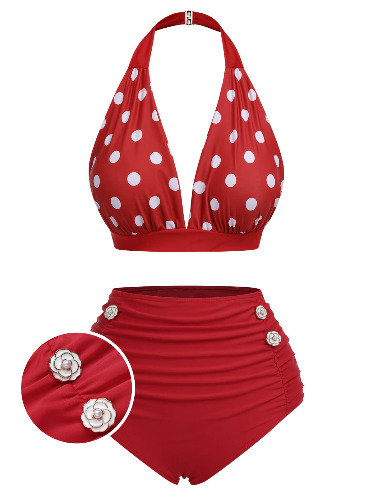 Rot 1950er Polka Dot Halter Separater Badeanzug