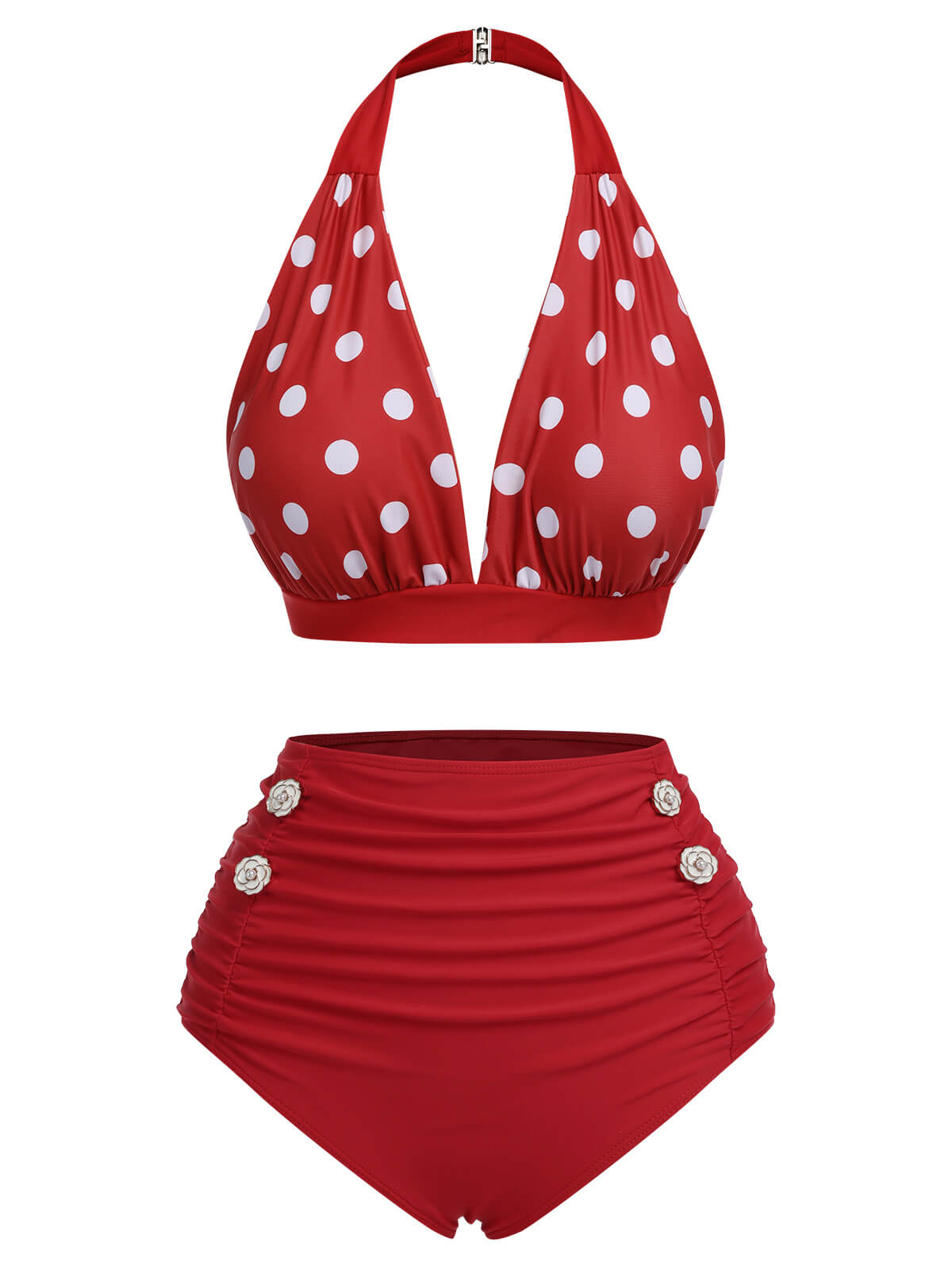 Rot 1950er Polka Dot Halter Separater Badeanzug