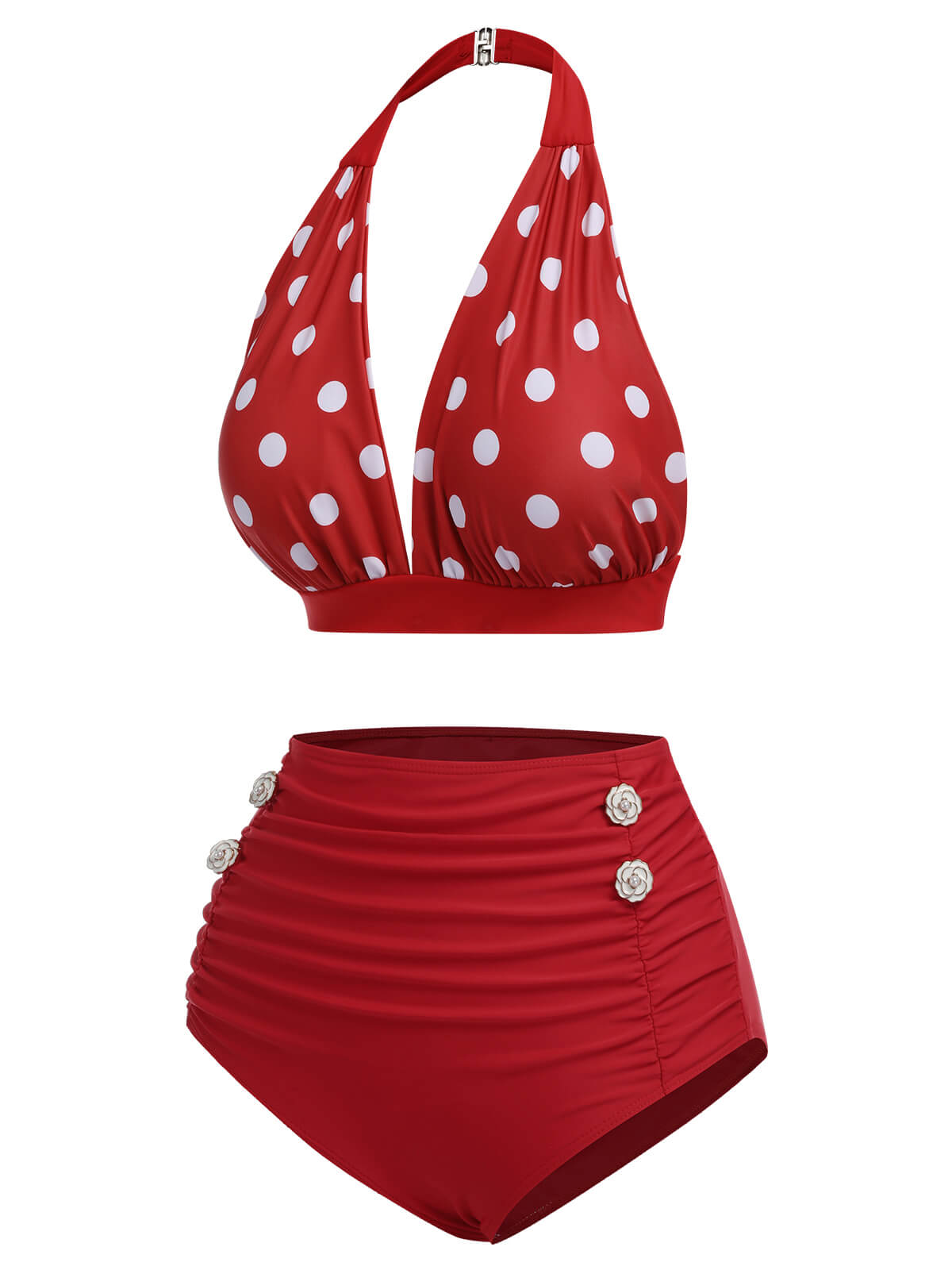 Rot 1950er Polka Dot Halter Separater Badeanzug