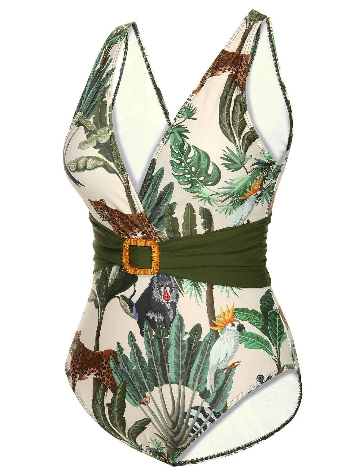 Multicolor 1960er Palm Leaf Badeanzug & Cover-Up