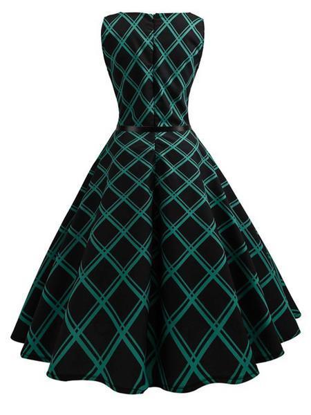 Schwarz & Grün 1950er Kariertes Swing Kleid