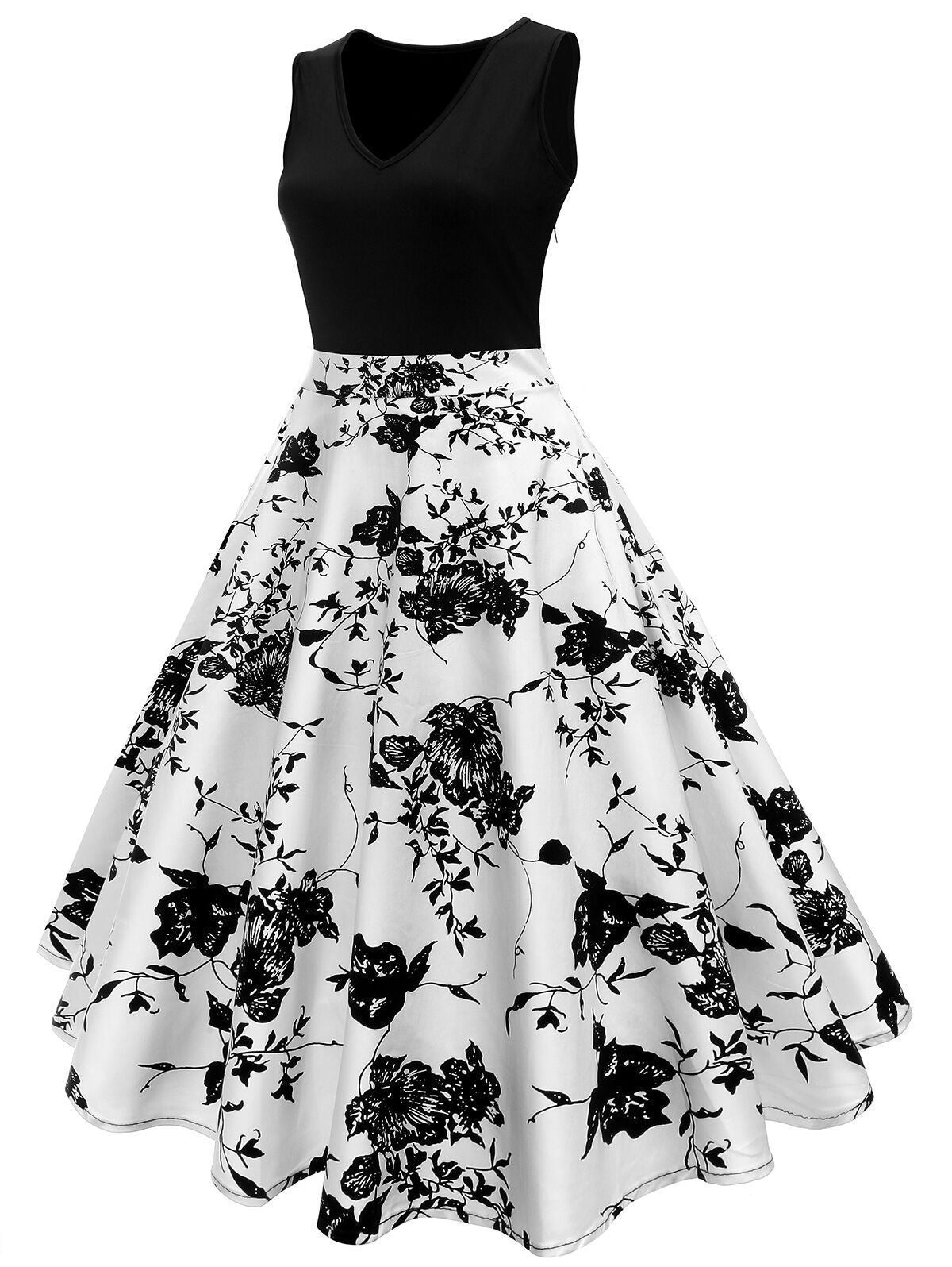 WEISS 1950ER BLUMENDRUCKEN GROssE GRoessE KLEID