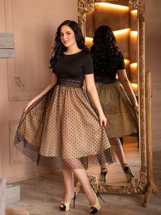 1950ER PATCHWORK KURZARM DOT SWING KLEID